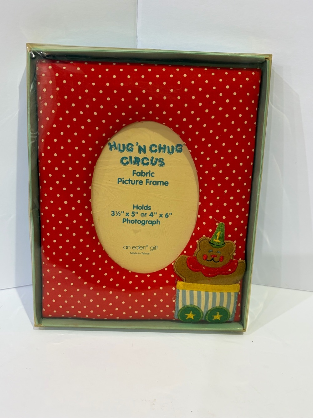 Eden Gift Vintage Hug 'n Chug Circus Red Polka Dot Fabric Picture Frame NIB